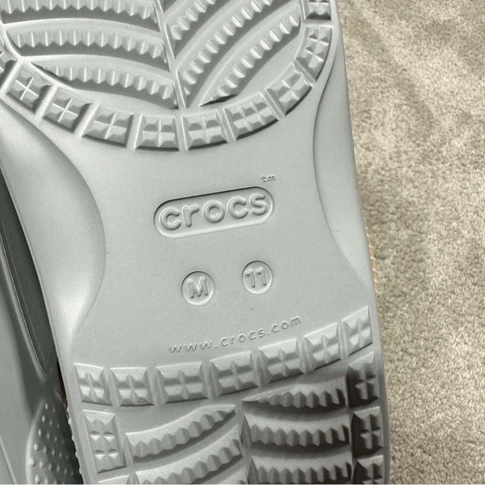 Crocs Men’s Classic Smiley Sandal Slip On Slippers Two Straps in Light Gray 11